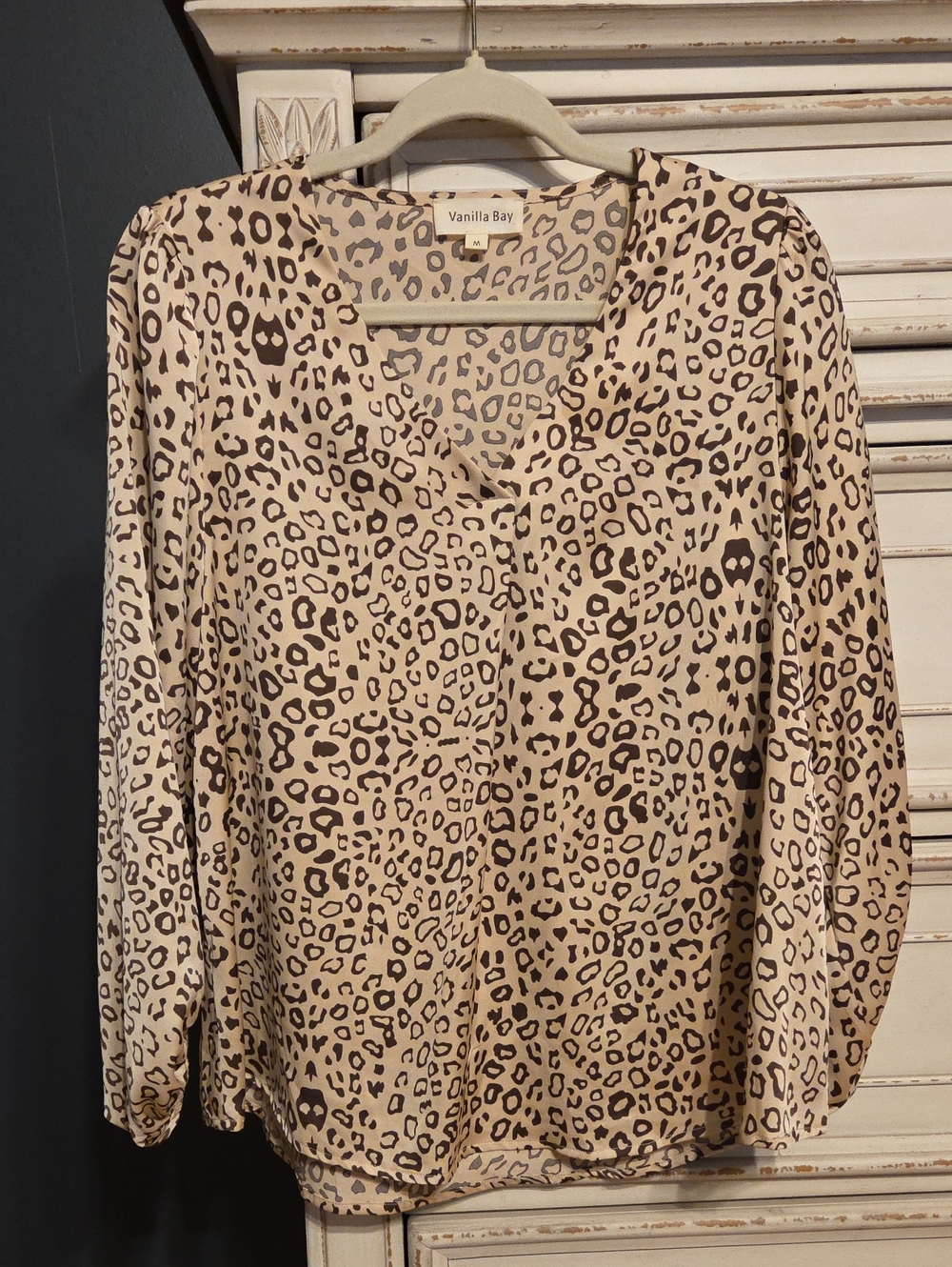 Vanilla Bay Taupe and Dark Brown Leopard Print Blouse